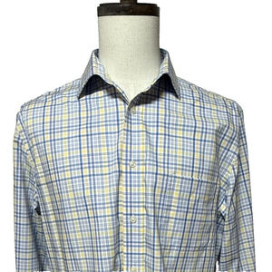 Lauren Ralph Lauren Shirt Mens 16.5 34-35 Blue Yellow Plaid Stretchy Long Sleeve